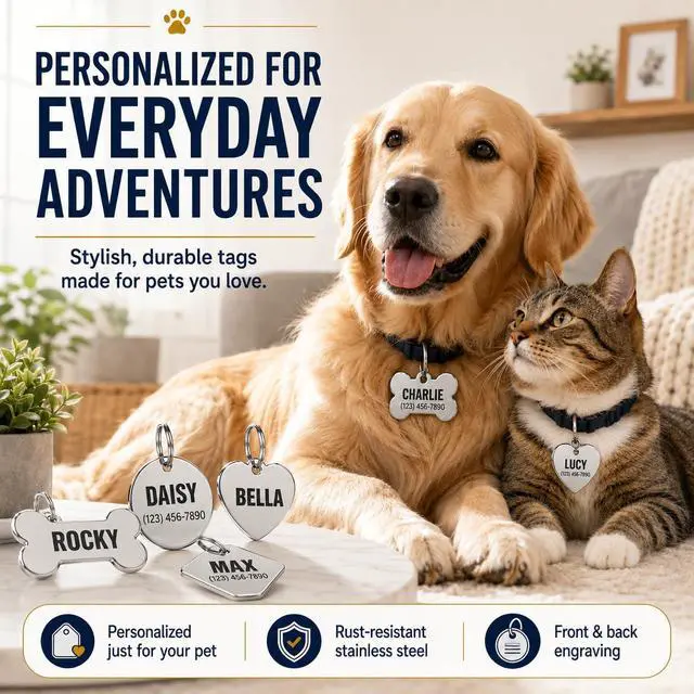Alt view image 7 of 7 - Stainless Steel Pet ID Tag Front and Back Custom for Dog Cat Personalized