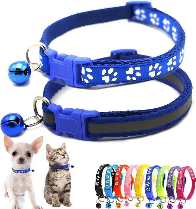 Main image of Dark Blue Puppy Dog Collar with Bell, 2-Pack Reflective Cat Collars XXS XS | Soft Nylon Adjustable Buckle for XXS XSmall Extra Small X-Small Tiny Boy Girl Pets Female Male Kitten Yorkie Teacup Chihuah