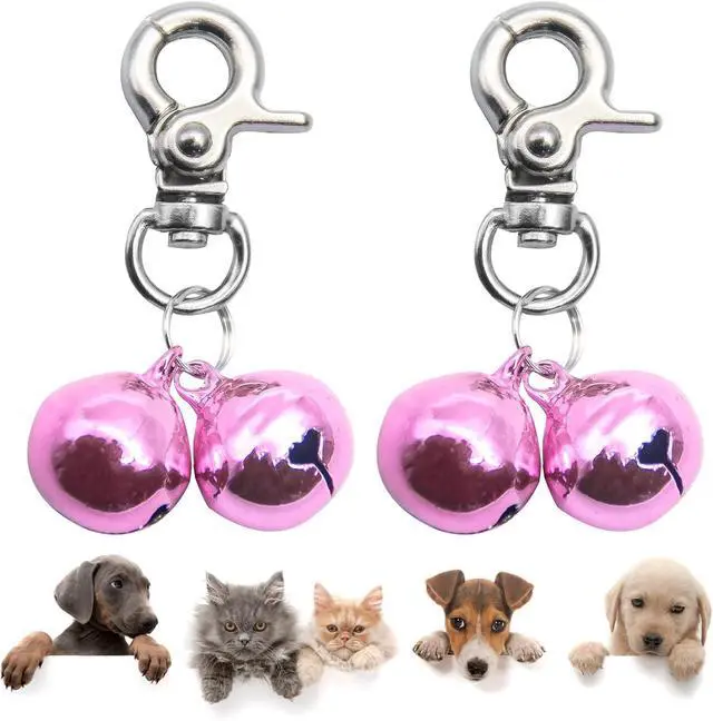 Main image of Bells for Dog Collars - 2 Pack Pet Hanging Ring Bell Accessories for Dog & Cat, Pet Pendant Collar Charm with Heavy Duty Snap Clips, Sliver Bells for Tracking and Training Christmas Gift, Pink+Pink
