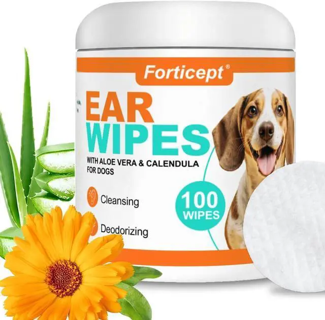 Main image of Dog Ear Wipes, Dog Ear Cleaner, Odor Control, Dirt and Wax Removal with Soothing Aloe Vera & Eucalyptus, Regular Wipes, 100 Count