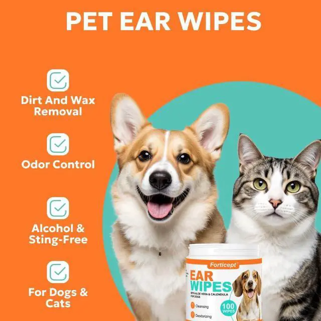 Alt view image 4 of 6 - Dog Ear Wipes, Dog Ear Cleaner, Odor Control, Dirt and Wax Removal with Soothing Aloe Vera & Eucalyptus, Regular Wipes, 100 Count