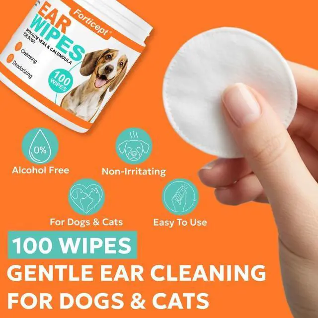 Alt view image 2 of 6 - Dog Ear Wipes, Dog Ear Cleaner, Odor Control, Dirt and Wax Removal with Soothing Aloe Vera & Eucalyptus, Regular Wipes, 100 Count