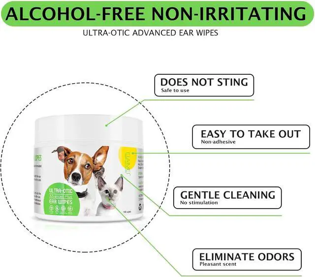 Alt view image 2 of 6 - Dog Ear Cleaner Wipes for Cats & Dogs, Ear Cleaning Wipe with Aloe Cucumber, Gentle Ear Wipes for Dirty, Waxy, Smelly Ears - Non-Irritating