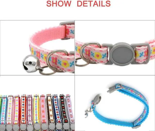 Alt view image 4 of 6 - Black Cat Collar Breakaway with Bell, Break Away Kitten Collar with Bells, Cute Flower Tiny Dog Collar for XXS Xs Little Pet Dogs, Neck 7.5-12inch