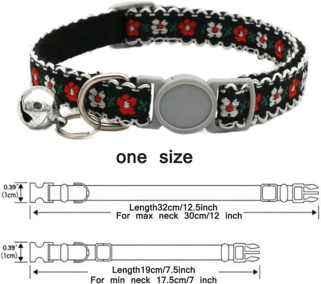Alt view image 5 of 6 - Black Cat Collar Breakaway with Bell, Break Away Kitten Collar with Bells, Cute Flower Tiny Dog Collar for XXS Xs Little Pet Dogs, Neck 7.5-12inch