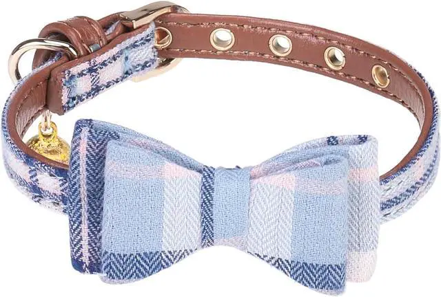 Main image of Puppy Collar with Bell XS Dog Collar Charm Adjustable Bowtie Soft Leather for Cats Kittens Extra Small Dogs
