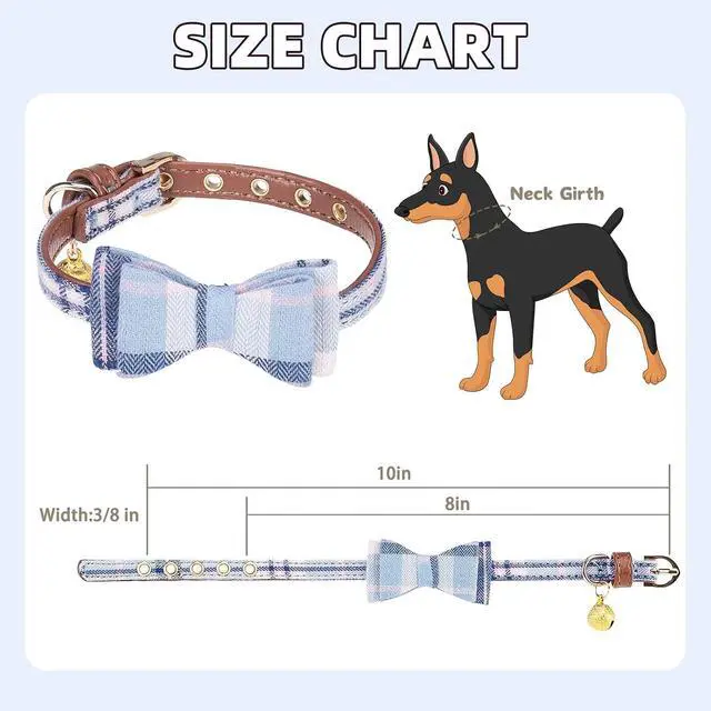 Alt view image 2 of 7 - Puppy Collar with Bell XS Dog Collar Charm Adjustable Bowtie Soft Leather for Cats Kittens Extra Small Dogs