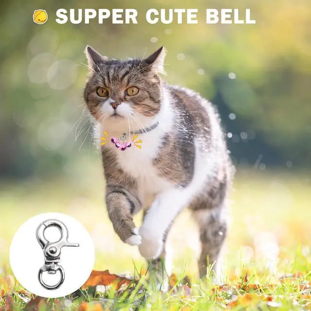Alt view image 5 of 7 - Bells for Dog Collars - 2 Pack Pet Hanging Ring Bell Accessories for Dog & Cat, Pet Pendant Collar Charm with Heavy Duty Snap Clips, Sliver Bells for Tracking and Training Christmas Gift, Pink+Pink