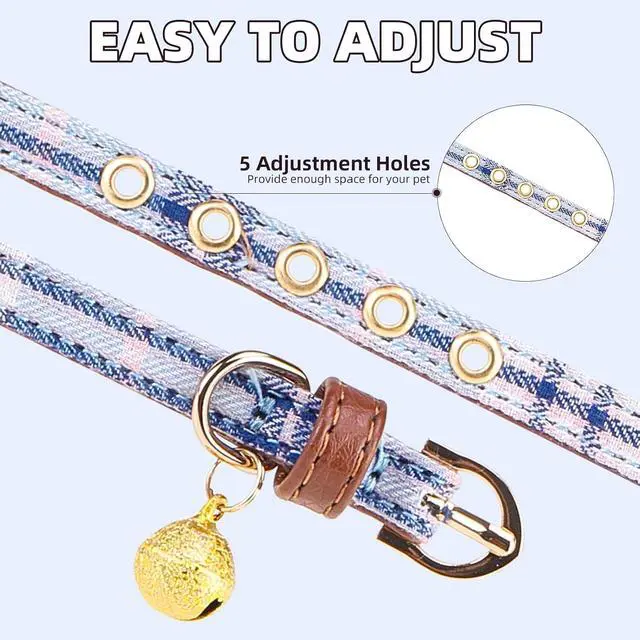 Alt view image 4 of 7 - Puppy Collar with Bell XS Dog Collar Charm Adjustable Bowtie Soft Leather for Cats Kittens Extra Small Dogs