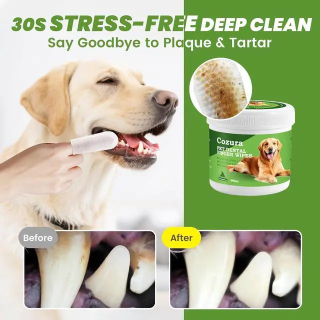 Alt view image 3 of 7 - Dog Dental Wipes for Teeth Cleaning - Removes Plaque & Tartar, Effective Toothbrush & Toothpaste Alternative Kit Finger Pet Dental Care Pads, Fresh Breath for Dogs & Cats - 60ct, Unscented