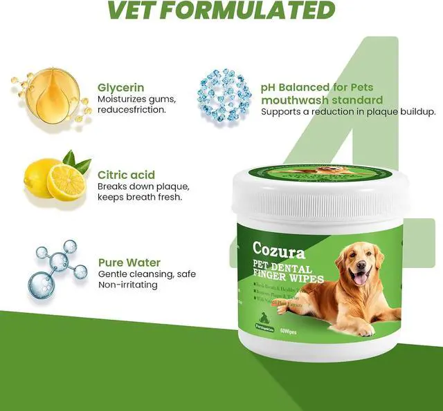 Alt view image 6 of 7 - Dog Dental Wipes for Teeth Cleaning - Removes Plaque & Tartar, Effective Toothbrush & Toothpaste Alternative Kit Finger Pet Dental Care Pads, Fresh Breath for Dogs & Cats - 60ct, Unscented