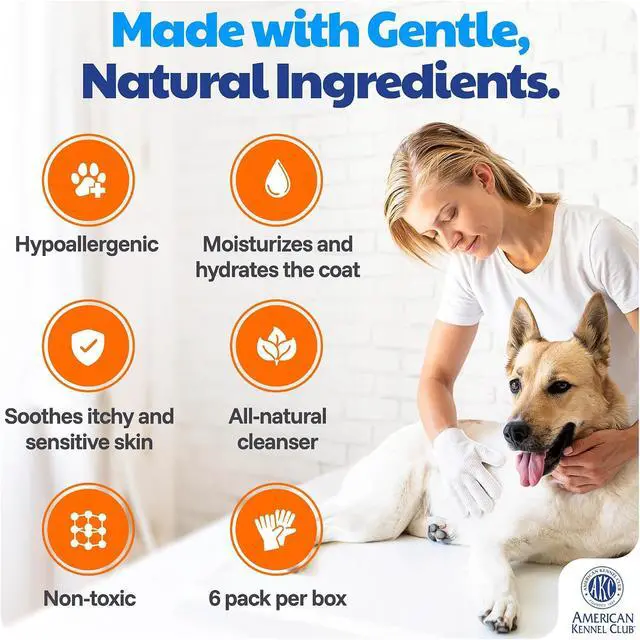 Alt view image 3 of 5 - AKC Coconut Dog Bathing Glove Wipes, No-Rinse, 6 Pack | Deodorizing waterless cleaning gloves quickly clean paws and fur for all dog sizes, fur types and travel.