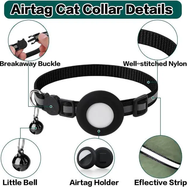 Alt view image 7 of 7 - Airtag Cat Collar Breakaway, Reflective Collar with Air Tag Holder | Safety Breakaway Buckle,Apple Airtag Holder,Reflective Strip,Bell,Adjustable Size to Fit Different Cats kitten,Lightweight