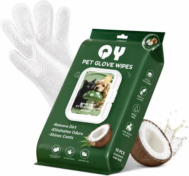 Alt view image 8 of 10 - 10-Pack Pet Cleaning Glove Wipes with Lid | Extra Thick Dog & Cat Grooming Gloves | Rinse-Free Bath Wipes with Coconut, Aloe, Corn & Jojoba for Odor Control & Daily Care