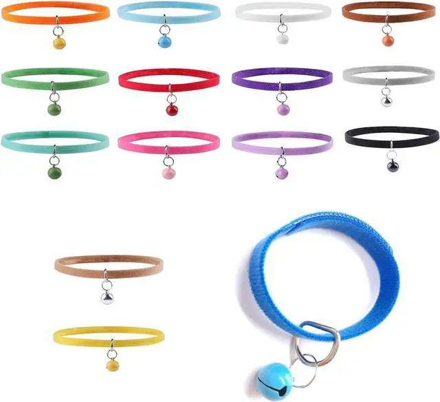 Main image of 15Pcs Kitten Collar with Bell Puppy Collars for Newborn Teacup Dog Small Pet Extra Mini Cat Collars Adjustable Soft Plush Double Sided Colar for Kittens Puppies with Bells Length 13.8"
