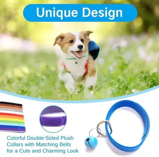 Alt view image 3 of 7 - 15Pcs Kitten Collar with Bell Puppy Collars for Newborn Teacup Dog Small Pet Extra Mini Cat Collars Adjustable Soft Plush Double Sided Colar for Kittens Puppies with Bells Length 13.8"