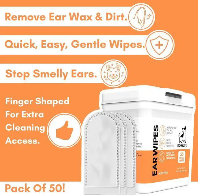Alt view image 2 of 7 - Dog Ear Wipes for Dogs | Ear Cleaning Wipes | Remove Wax, Dirt & Odor | Soothe Itchy Smelly Ears | 50 Soothing Aloe Vera Dog Ear Cleaner Finger Wipes