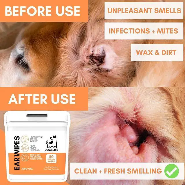 Alt view image 3 of 7 - Dog Ear Wipes for Dogs | Ear Cleaning Wipes | Remove Wax, Dirt & Odor | Soothe Itchy Smelly Ears | 50 Soothing Aloe Vera Dog Ear Cleaner Finger Wipes