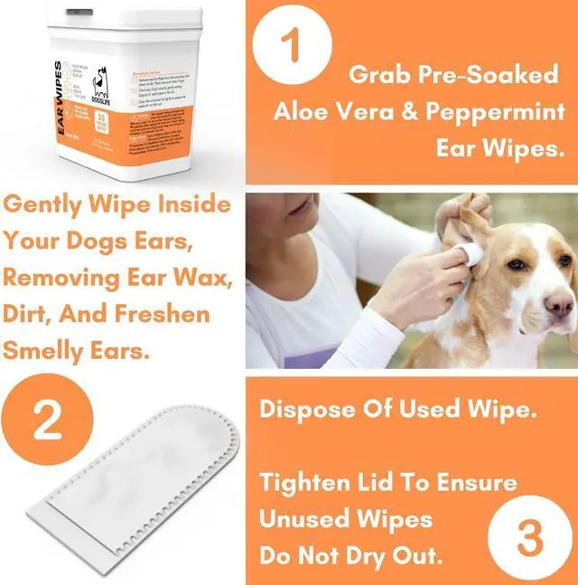 Alt view image 4 of 7 - Dog Ear Wipes for Dogs | Ear Cleaning Wipes | Remove Wax, Dirt & Odor | Soothe Itchy Smelly Ears | 50 Soothing Aloe Vera Dog Ear Cleaner Finger Wipes