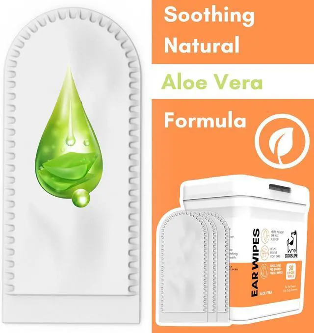 Alt view image 5 of 7 - Dog Ear Wipes for Dogs | Ear Cleaning Wipes | Remove Wax, Dirt & Odor | Soothe Itchy Smelly Ears | 50 Soothing Aloe Vera Dog Ear Cleaner Finger Wipes