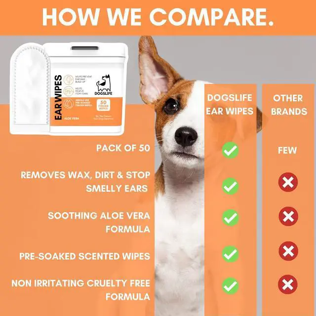 Alt view image 7 of 7 - Dog Ear Wipes for Dogs | Ear Cleaning Wipes | Remove Wax, Dirt & Odor | Soothe Itchy Smelly Ears | 50 Soothing Aloe Vera Dog Ear Cleaner Finger Wipes