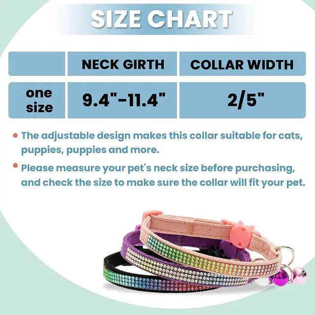 Alt view image 2 of 7 - Breakaway Cat Collar with Bells, 3 Pack Rhinestone Pet Collars | Adjustable Bling Cute Adjustable Collars Pet Accessories for Girl & Boy Cats, Kitten, Puppy