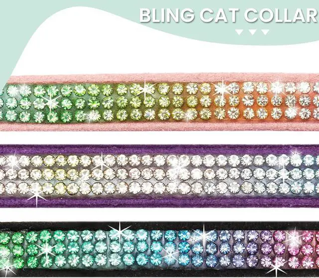 Alt view image 4 of 7 - Breakaway Cat Collar with Bells, 3 Pack Rhinestone Pet Collars | Adjustable Bling Cute Adjustable Collars Pet Accessories for Girl & Boy Cats, Kitten, Puppy