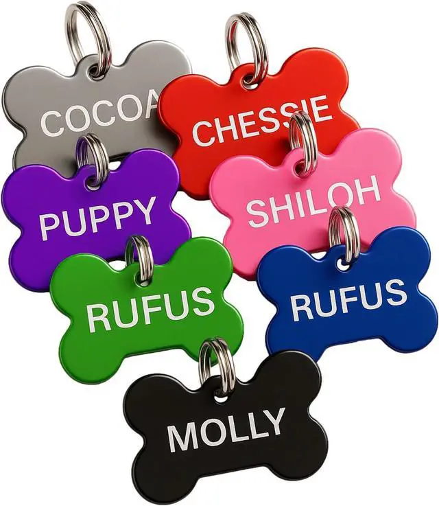 Main image of Pet ID Tag Custom for Dog Cat Personalized | Many Shapes and Colors to Choose from | Made in USA | Strong Anodized Aluminum (Large, Bone)