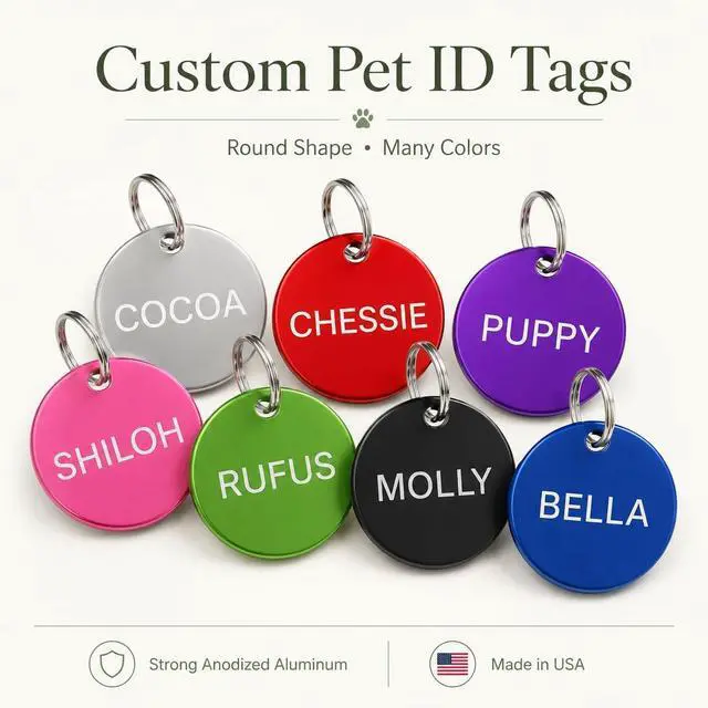 Alt view image 2 of 7 - Pet ID Tag Custom for Dog Cat Personalized | Many Shapes and Colors to Choose from | Made in USA | Strong Anodized Aluminum (Large, Bone)