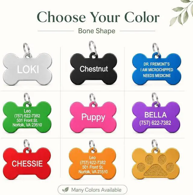 Alt view image 3 of 7 - Pet ID Tag Custom for Dog Cat Personalized | Many Shapes and Colors to Choose from | Made in USA | Strong Anodized Aluminum (Large, Bone)