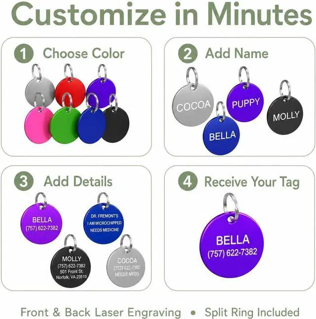 Alt view image 4 of 7 - Pet ID Tag Custom for Dog Cat Personalized | Many Shapes and Colors to Choose from | Made in USA | Strong Anodized Aluminum (Large, Bone)