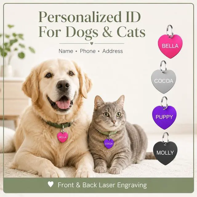 Alt view image 6 of 7 - Pet ID Tag Custom for Dog Cat Personalized | Many Shapes and Colors to Choose from | Made in USA | Strong Anodized Aluminum (Large, Bone)
