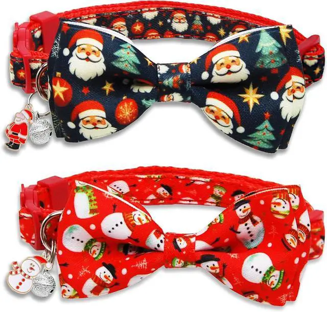 Main image of Mieemiu 2 Pack Christmas Cat Collar with Bow Tie, Adjustable Breakaway Collar with Bell for Cats and Kittens, Santa Claus and Red Snowman Holiday Design