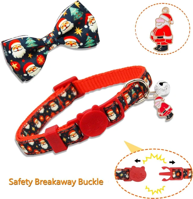 Alt view image 3 of 7 - Mieemiu 2 Pack Christmas Cat Collar with Bow Tie, Adjustable Breakaway Collar with Bell for Cats and Kittens, Santa Claus and Red Snowman Holiday Design