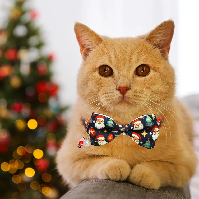 Alt view image 7 of 7 - Mieemiu 2 Pack Christmas Cat Collar with Bow Tie, Adjustable Breakaway Collar with Bell for Cats and Kittens, Santa Claus and Red Snowman Holiday Design