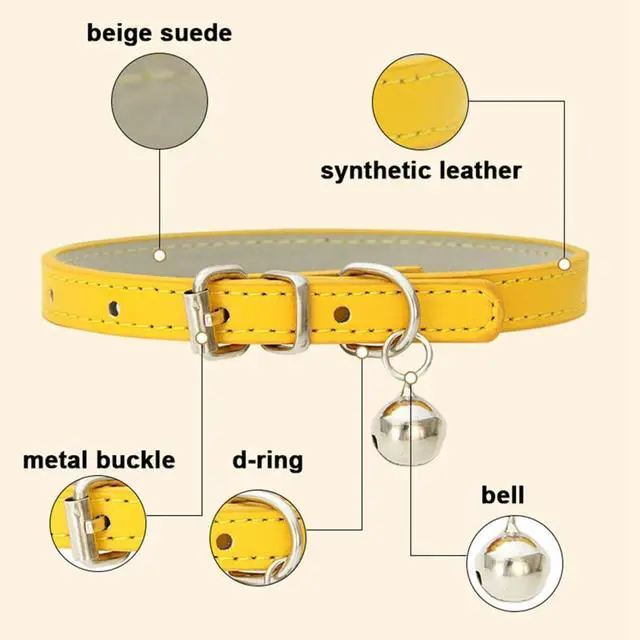 Alt view image 4 of 5 - Red Puppy Dog Collar with Bell, Bell Collar for Cats Kitten XXS Dog Collar | Adjustable XXS XS size bell collar, faux leather PU collar tiny male female puppies kittens,litter small animal for boy gir