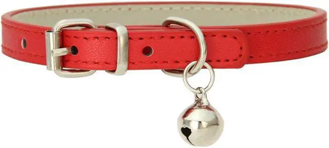 Alt view image 5 of 5 - Red Puppy Dog Collar with Bell, Bell Collar for Cats Kitten XXS Dog Collar | Adjustable XXS XS size bell collar, faux leather PU collar tiny male female puppies kittens,litter small animal for boy gir