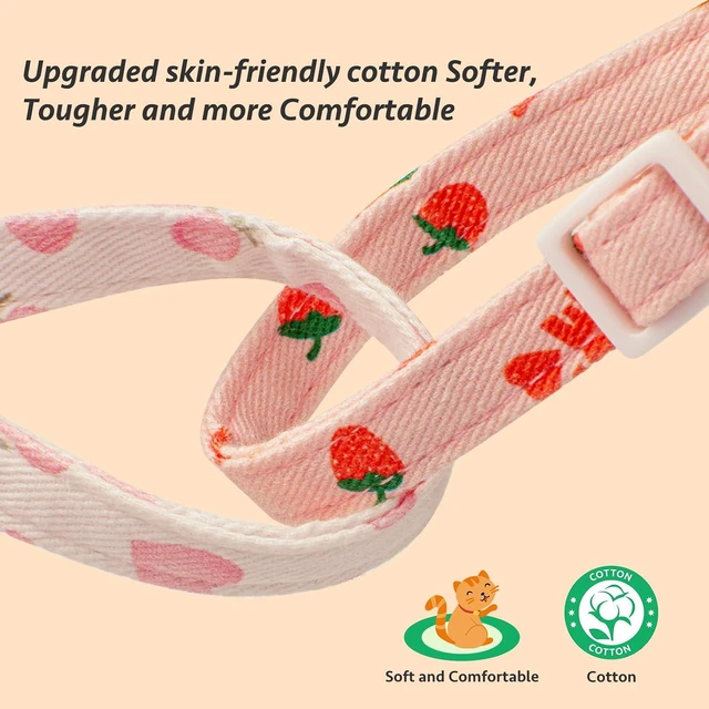 Alt view image 4 of 7 - 2 Pack Cotton Cat Collar Pink Strawberrie White Heart Cute Kitten Collar | Breakaway Breathable Soft material With cute pendants with Bell
