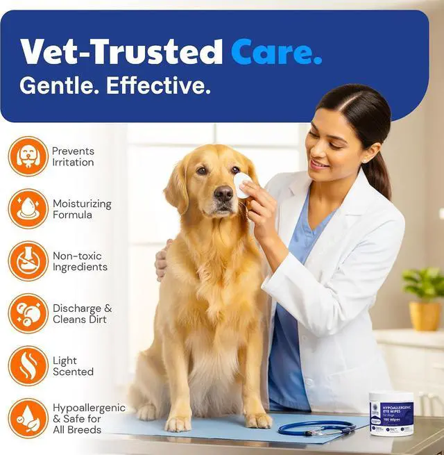 Alt view image 2 of 6 - AKC Eye Wipes for Dogs & Cats, Unscented, 100 Count | Hypoallergenic grooming wipes help clean tear stains and eye discharge from dogs and cats.