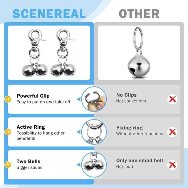 Alt view image 3 of 7 - Bells for Dog Collars - 2 Pack Pet Hanging Ring Bell Accessories for Dog & Cat, Pet Pendant Collar Charm with Heavy Duty Snap Clips