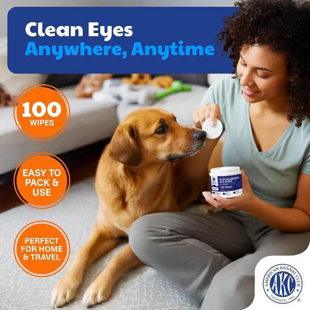 Alt view image 6 of 6 - AKC Eye Wipes for Dogs & Cats, Unscented, 100 Count | Hypoallergenic grooming wipes help clean tear stains and eye discharge from dogs and cats.