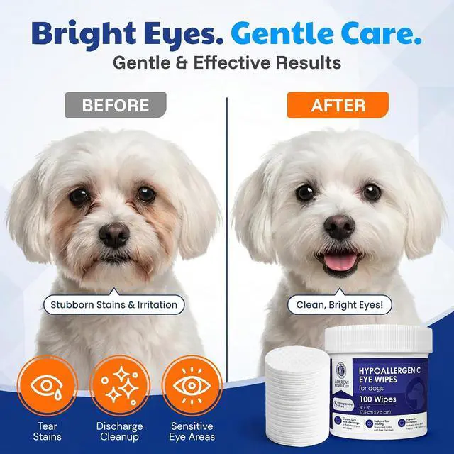 Alt view image 4 of 6 - AKC Eye Wipes for Dogs & Cats, Unscented, 100 Count | Hypoallergenic grooming wipes help clean tear stains and eye discharge from dogs and cats.