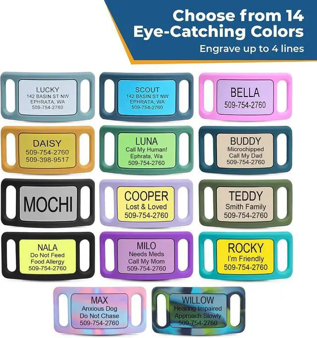 Alt view image 4 of 7 - Silent Dog Tag, Personalized Engraved Silicone and Cat Pet ID Tags | Soundless Quiet Slide On Nameplate for Collars with Name and Number, No More Jingling Tags (Teal, Large)