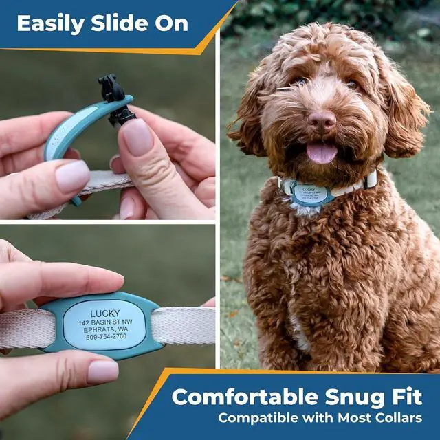Alt view image 5 of 7 - Silent Dog Tag, Personalized Engraved Silicone and Cat Pet ID Tags | Soundless Quiet Slide On Nameplate for Collars with Name and Number, No More Jingling Tags (Teal, Large)