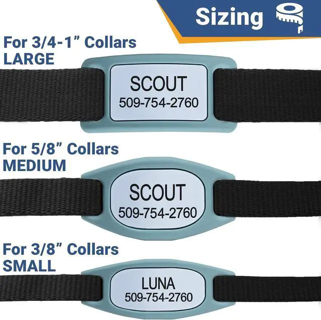 Alt view image 6 of 7 - Silent Dog Tag, Personalized Engraved Silicone and Cat Pet ID Tags | Soundless Quiet Slide On Nameplate for Collars with Name and Number, No More Jingling Tags (Teal, Large)