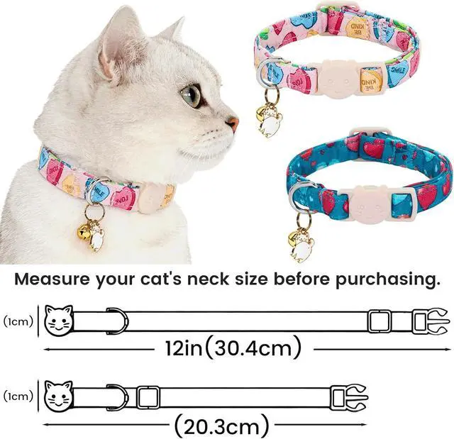 Alt view image 6 of 6 - 2 Pack Valentine's Day Cat Collar - Colorful Heart Cotton Cute Cat Collar with Bell & Pendant Soft Adjustable Pet Collars with Safety Buckle for Girl and Boy Pets Party