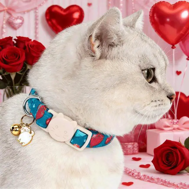 Alt view image 4 of 6 - 2 Pack Valentine's Day Cat Collar - Colorful Heart Cotton Cute Cat Collar with Bell & Pendant Soft Adjustable Pet Collars with Safety Buckle for Girl and Boy Pets Party
