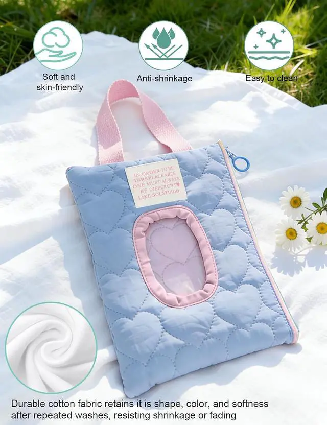 Alt view image 4 of 7 - Reusable Baby Wipe Cover Fabric Quilted, Universal Size Travel-Friendly Baby Wipes Bag with Zipper Compatible with HUGGIES,WaterWipes,Pampers,Johnson and More Brands (Blue)