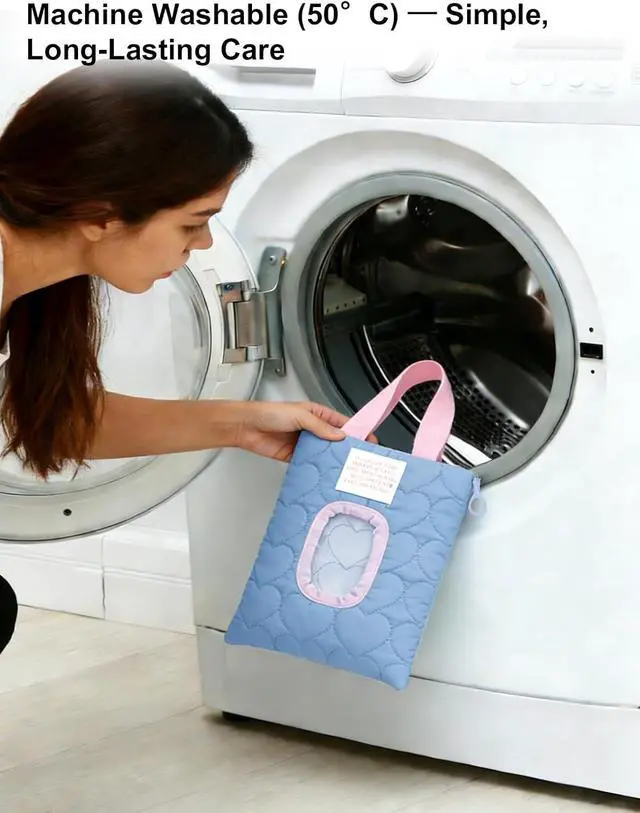 Alt view image 5 of 7 - Reusable Baby Wipe Cover Fabric Quilted, Universal Size Travel-Friendly Baby Wipes Bag with Zipper Compatible with HUGGIES,WaterWipes,Pampers,Johnson and More Brands (Blue)