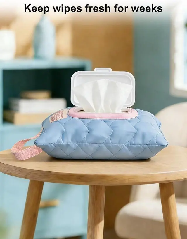 Alt view image 6 of 7 - Reusable Baby Wipe Cover Fabric Quilted, Universal Size Travel-Friendly Baby Wipes Bag with Zipper Compatible with HUGGIES,WaterWipes,Pampers,Johnson and More Brands (Blue)